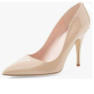 YDN Nude Pointed Closed Toe Mid Heel Pumps Slip on Stiletto Slide Dress Shoe